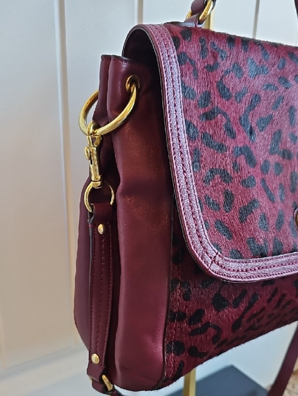 COACH Limited Edition Park Ocelot Leopard Haircalf Flap Satchel Oxblood F24986 - Picture 5 of 10